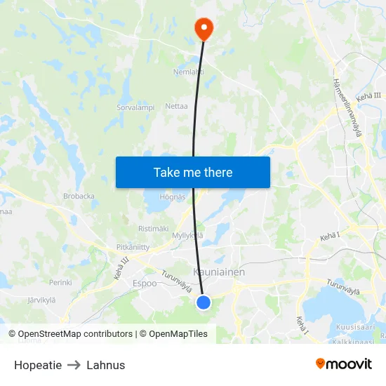 Hopeatie to Lahnus map