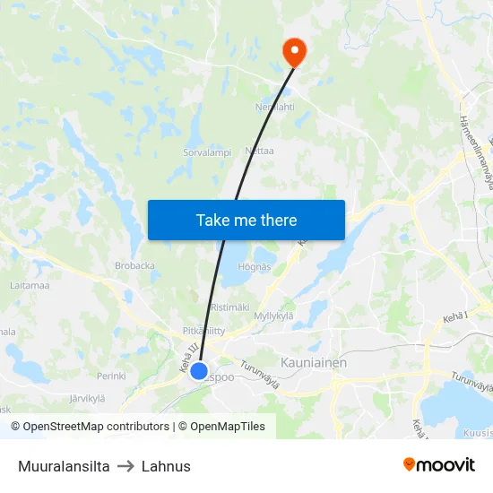 Muurala Bridge to Lahnus map