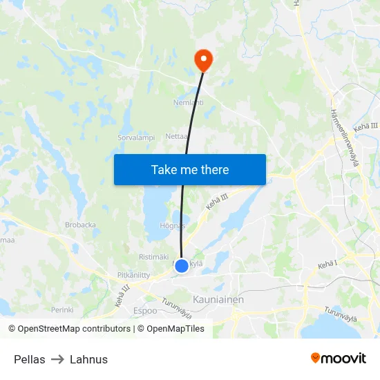 Pellas to Lahnus map