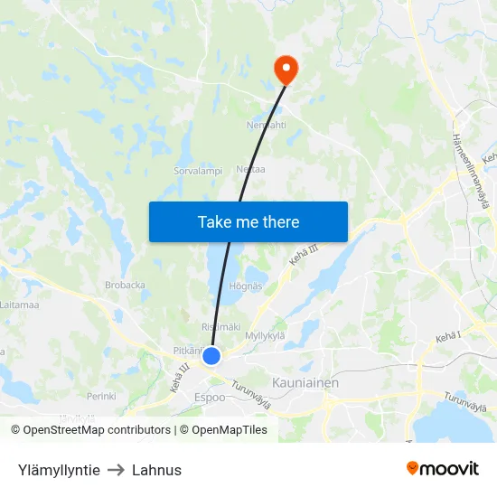 Ylämyllyntie to Lahnus map