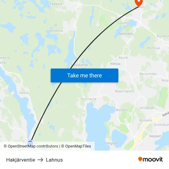 Hakjärventie to Lahnus map