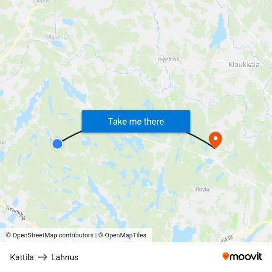 Kattila to Lahnus map