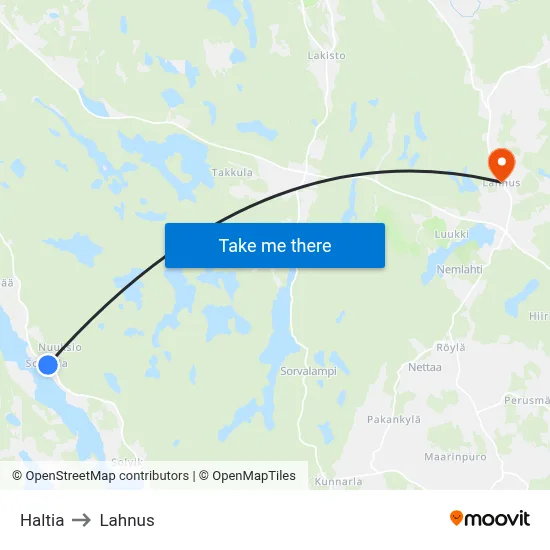 Haltia to Lahnus map