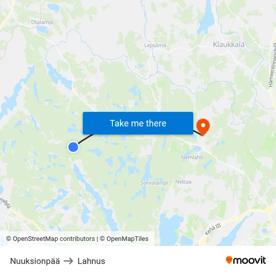 Nuuksionpaa to Lahnus map