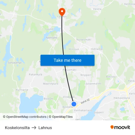 Koskelo Bridge to Lahnus map