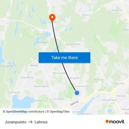 Juva Park to Lahnus map