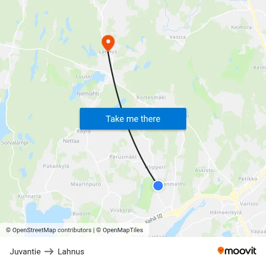 Juvantie to Lahnus map