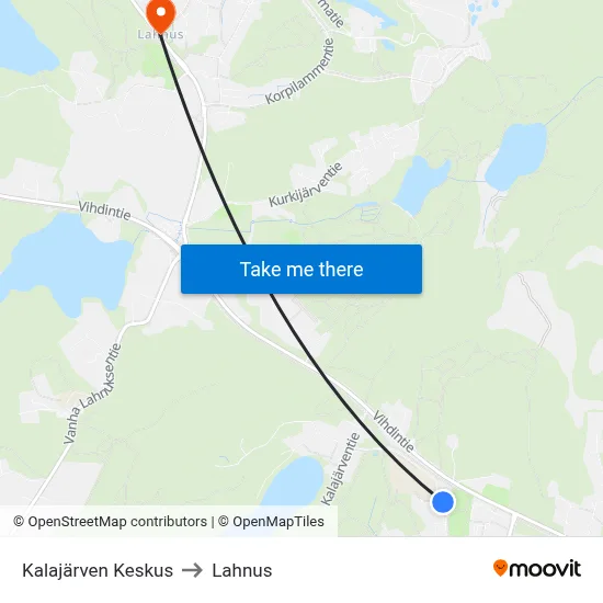 Kalajärvi Center to Lahnus map