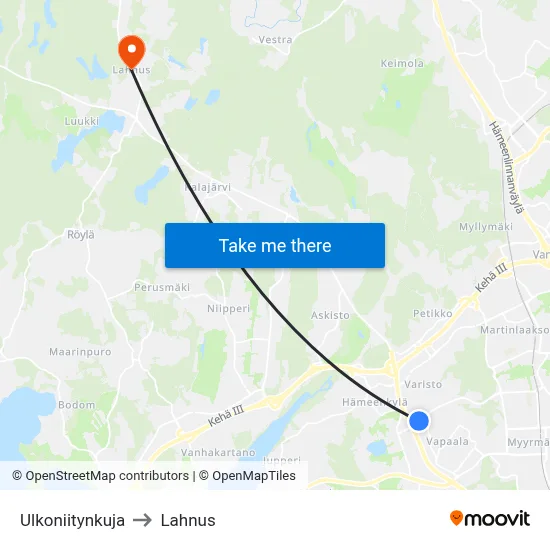 Outer Meadow Lane to Lahnus map