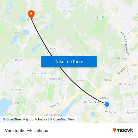 Varistontie to Lahnus map