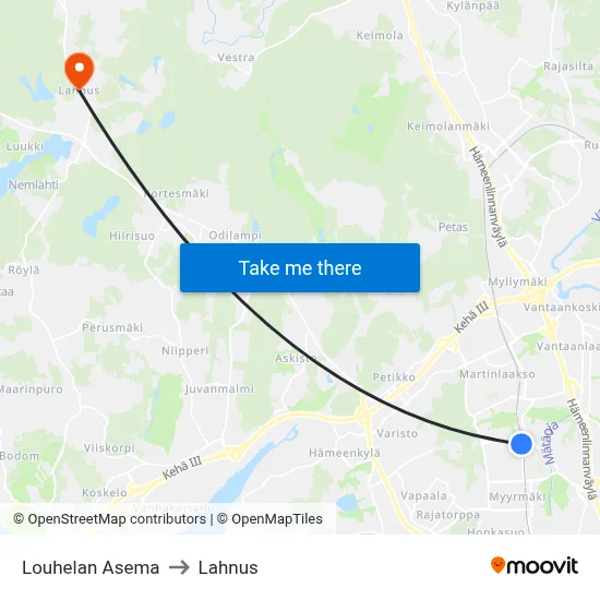 Louhela Station to Lahnus map