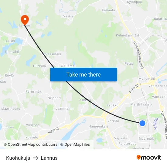 Kuohukuja to Lahnus map