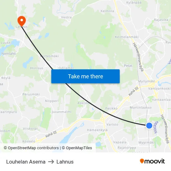 Louhela Station to Lahnus map