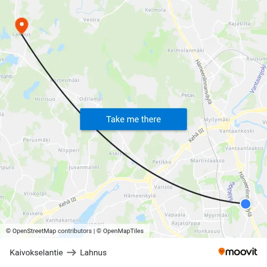 Kaivoksela Road to Lahnus map