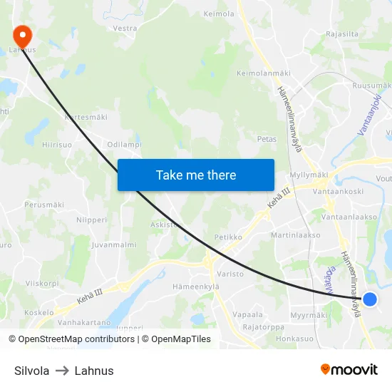 Silvola to Lahnus map