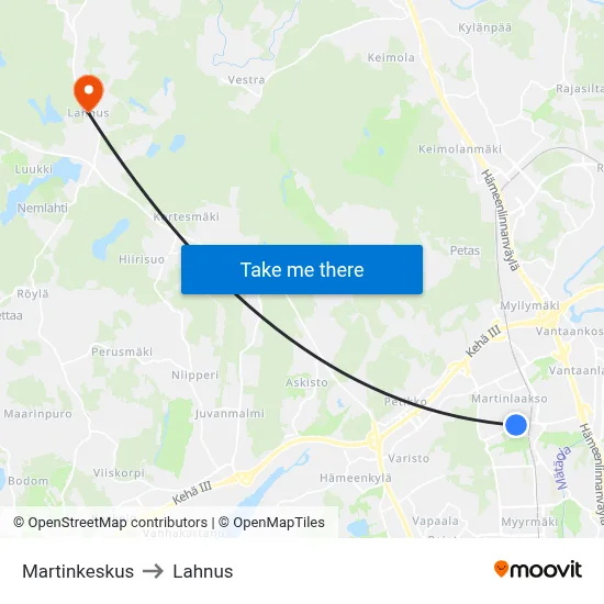 Martin Center to Lahnus map