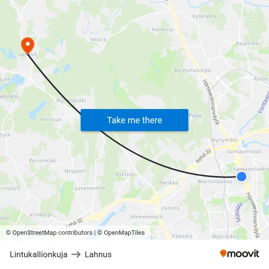 Lintukallio Alley to Lahnus map