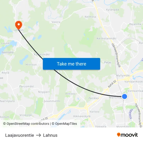 Laajavuorentie to Lahnus map