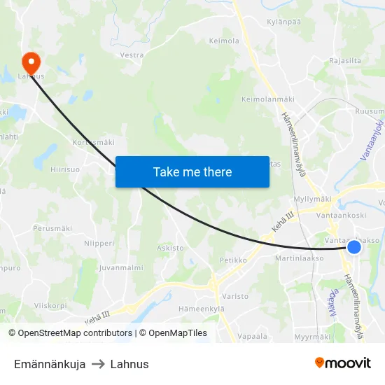 Emännänkuja to Lahnus map
