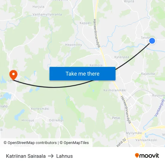 Katriina Hospital to Lahnus map