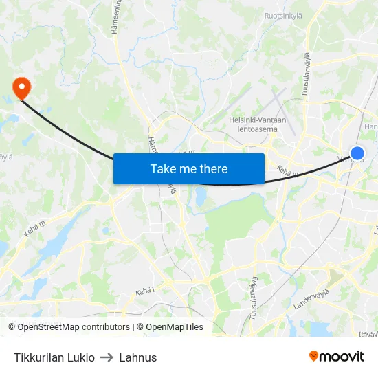 Tikkurila High School to Lahnus map