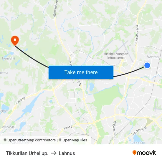 Tikkurila Sports Park to Lahnus map