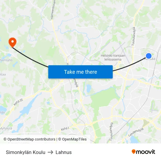 Simonkylä School to Lahnus map