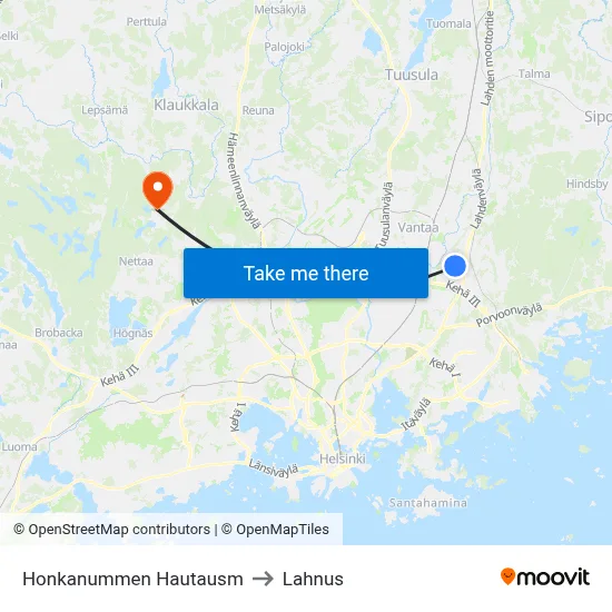 Honkanummi Cemetery to Lahnus map
