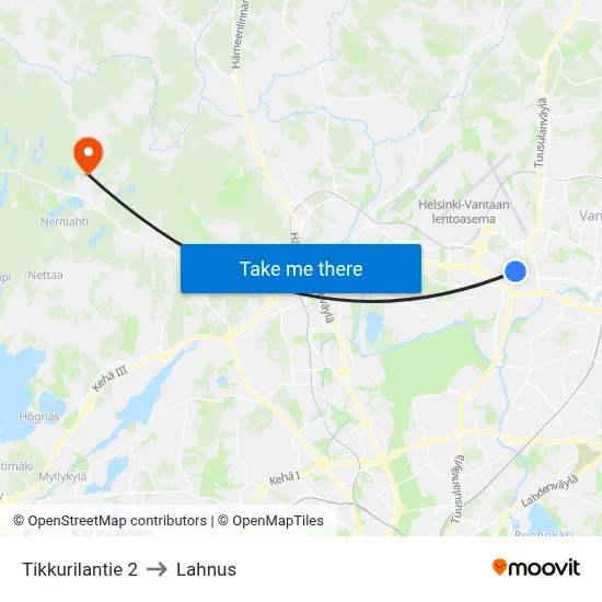 Tikkurilantie 2 to Lahnus map