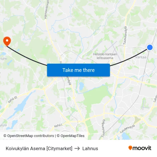 Koivukylän Asema [Citymarket] to Lahnus map