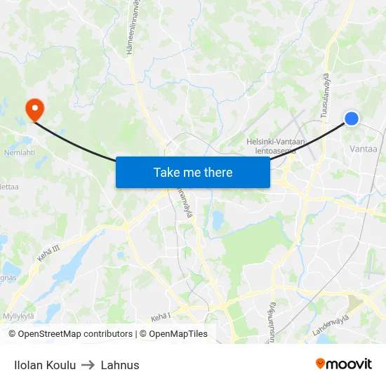 Ilola School to Lahnus map