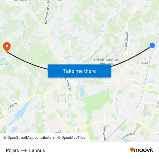Peijas to Lahnus map