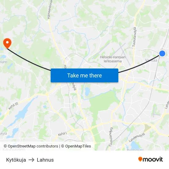 Kytökuja to Lahnus map