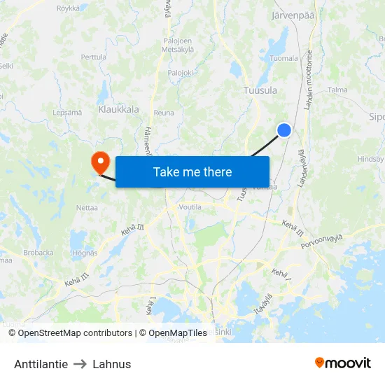 Anttilantie to Lahnus map