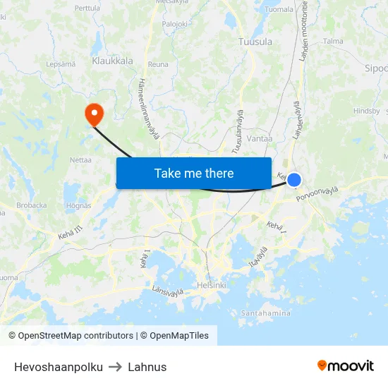 Hevoshaanpolku to Lahnus map