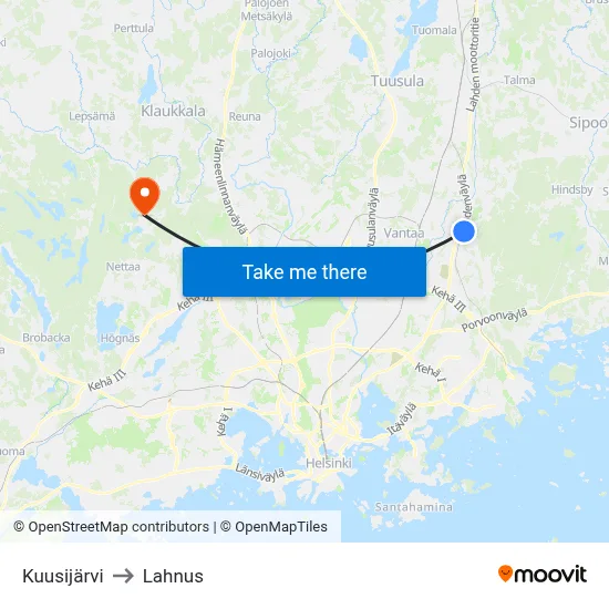 Kuusijarvi to Lahnus map