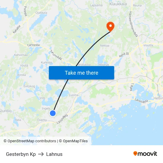 Gesterby Mall to Lahnus map