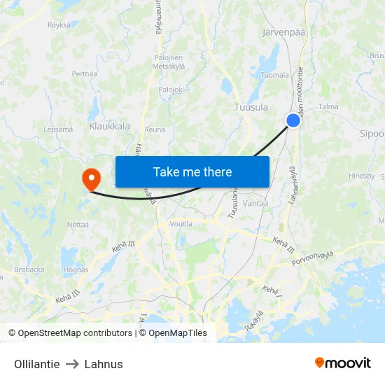 Ollilantie to Lahnus map