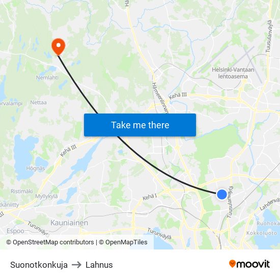 Suonotkonkuja to Lahnus map