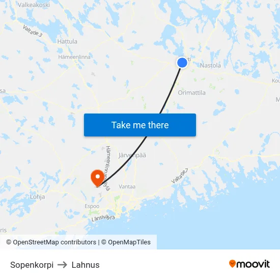 Sopenkorpi to Lahnus map