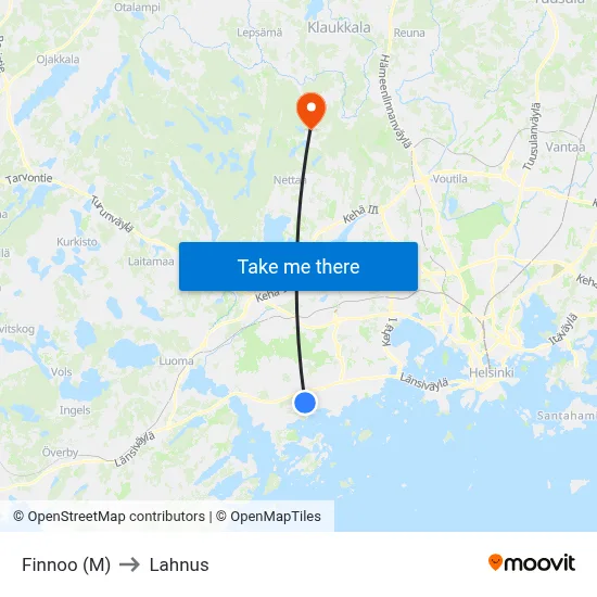 Finnoo (Metro) to Lahnus map