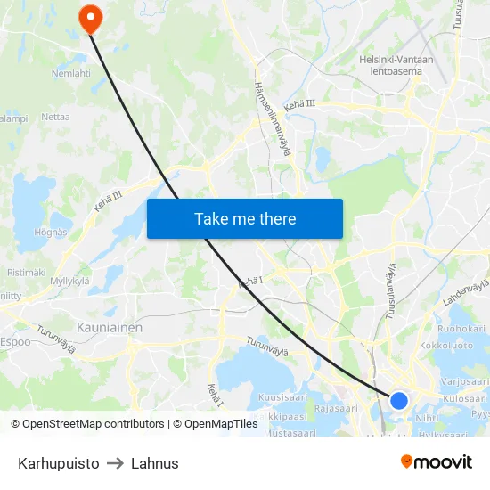 Karhupuisto to Lahnus map