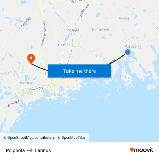 Peippola to Lahnus map