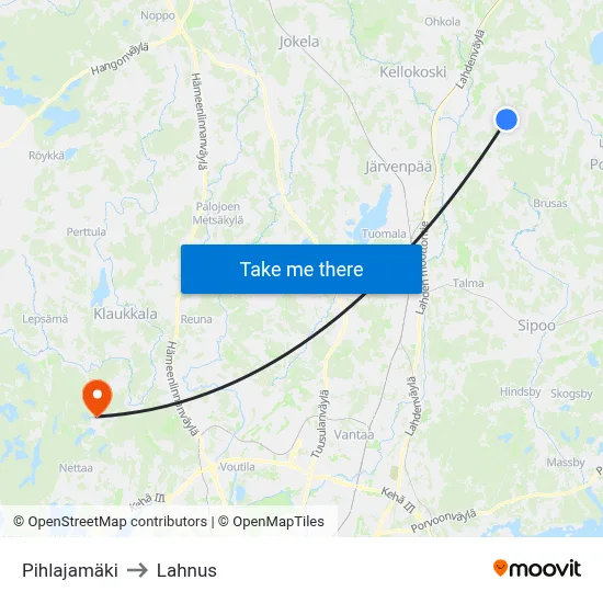 Pihlajamäki to Lahnus map