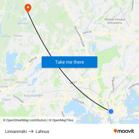 Linnanmäki to Lahnus map