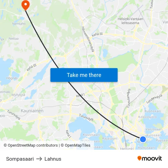 Sompasaari to Lahnus map