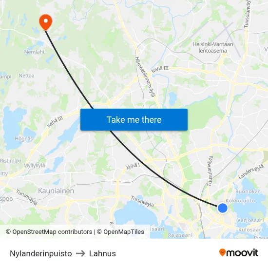 Nylander Park to Lahnus map