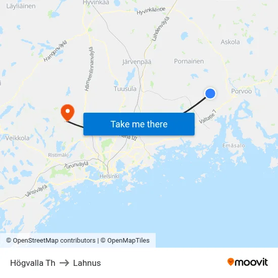 Högvalla Junction to Lahnus map