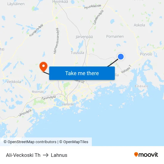 Ali-Veckoski Junction to Lahnus map
