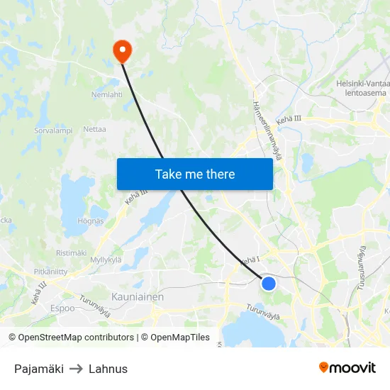 Pajamaki to Lahnus map